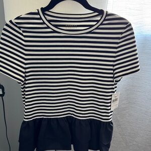kate spade Black and White Striped Peplum Tee